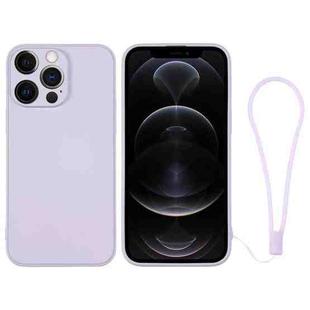 For iPhone 12 Pro Silicone Phone Case with Wrist Strap(Light Purple)