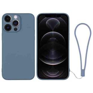 For iPhone 12 Pro Silicone Phone Case with Wrist Strap(Grey Blue)
