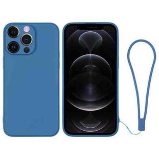 For iPhone 12 Pro Silicone Phone Case with Wrist Strap(Blue)