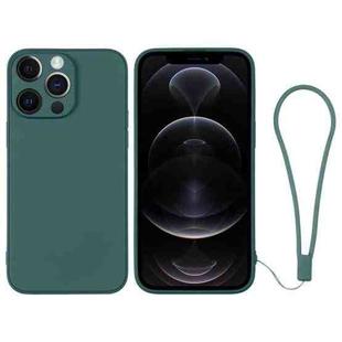 For iPhone 12 Pro Silicone Phone Case with Wrist Strap(Deep Green)