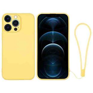 For iPhone 12 Pro Max Silicone Phone Case with Wrist Strap(Yellow)