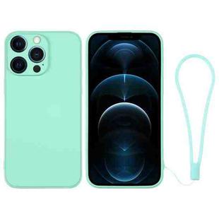 For iPhone 12 Pro Max Silicone Phone Case with Wrist Strap(Mint Green)