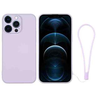 For iPhone 12 Pro Max Silicone Phone Case with Wrist Strap(Light Purple)