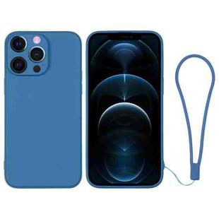 For iPhone 12 Pro Max Silicone Phone Case with Wrist Strap(Blue)