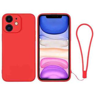 For iPhone 11 Silicone Phone Case with Wrist Strap(Red)