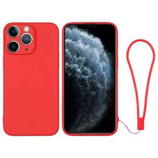 For iPhone 11 Pro Silicone Phone Case with Wrist Strap(Red)