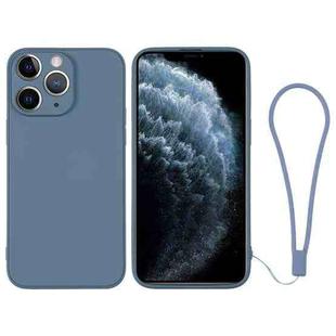 For iPhone 11 Pro Silicone Phone Case with Wrist Strap(Grey Blue)