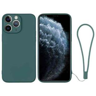 For iPhone 11 Pro Silicone Phone Case with Wrist Strap(Deep Green)