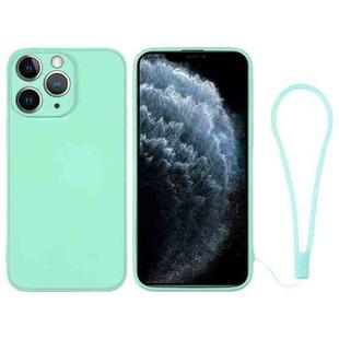 For iPhone 11 Pro Max Silicone Phone Case with Wrist Strap(Mint Green)