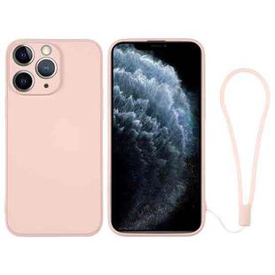 For iPhone 11 Pro Max Silicone Phone Case with Wrist Strap(Pink)