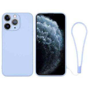 For iPhone 11 Pro Max Silicone Phone Case with Wrist Strap(Light Blue)