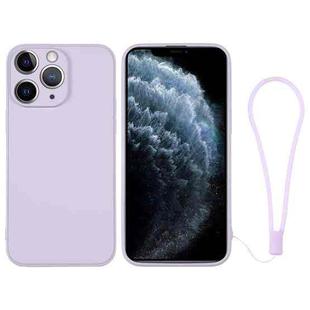 For iPhone 11 Pro Max Silicone Phone Case with Wrist Strap(Light Purple)