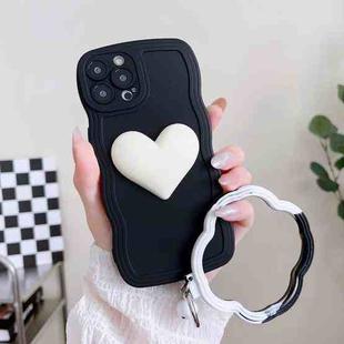 For iPhone 14 Pro Wave Edge Heart Silicone Phone Case with Wristband(Black)