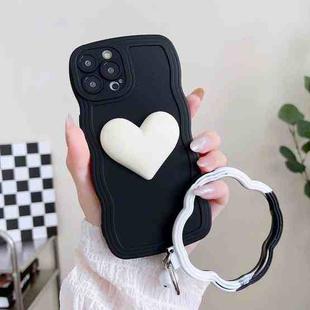 For iPhone 13 Pro Wave Edge Heart Silicone Phone Case with Wristband(Black)