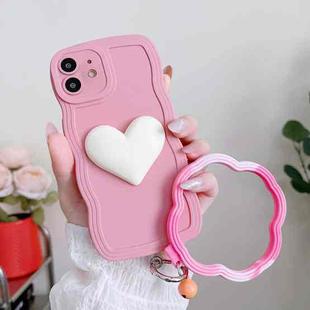 For iPhone 12 mini Wave Edge Heart Silicone Phone Case with Wristband(Pink)