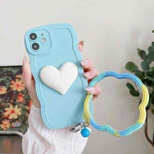 For iPhone 12 mini Wave Edge Heart Silicone Phone Case with Wristband(Blue)