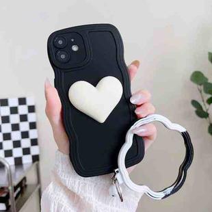 For iPhone 12 Wave Edge Heart Silicone Phone Case with Wristband(Black)