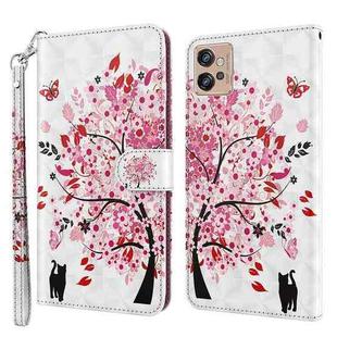 For Motorola Moto G32 3D Painting Pattern TPU + PU Leather Phone Case(Cat Under The Tree)