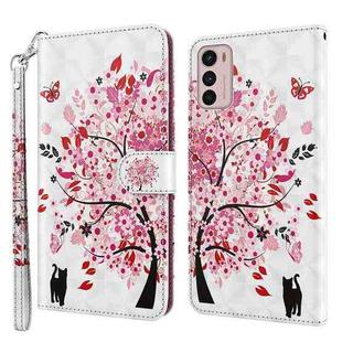 For Motorola Moto G42 3D Painting Pattern TPU + PU Leather Phone Case(Cat Under The Tree)