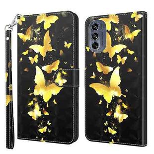 For Motorola Moto G62 3D Painting Pattern TPU + PU Leather Phone Case(Gold Butterfly)