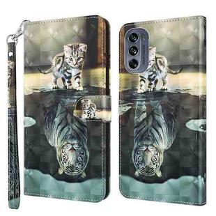 For Motorola Moto G62 3D Painting Pattern TPU + PU Leather Phone Case(Cat Tiger)