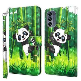 For Motorola Moto G62 3D Painting Pattern TPU + PU Leather Phone Case(Panda Climbing Bamboo)