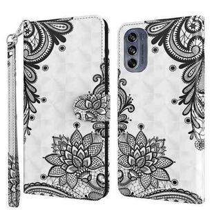 For Motorola Moto G62 3D Painting Pattern TPU + PU Leather Phone Case(Diagonal Black Flower)