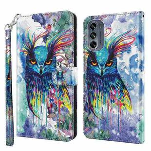 For Motorola Moto G62 3D Painting Pattern TPU + PU Leather Phone Case(Watercolor Owl)