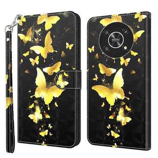 For Honor Magic4 Lite 4G/5G 3D Painting Pattern TPU + PU Leather Phone Case(Gold Butterfly)