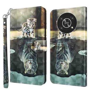 For Honor Magic4 Lite 4G/5G 3D Painting Pattern TPU + PU Leather Phone Case(Cat Tiger)