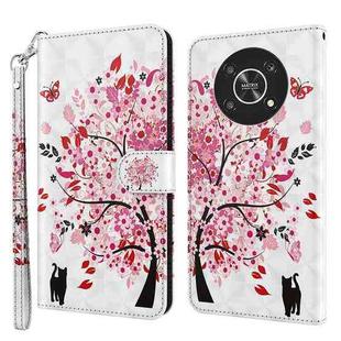 For Honor Magic4 Lite 4G/5G 3D Painting Pattern TPU + PU Leather Phone Case(Cat Under The Tree)