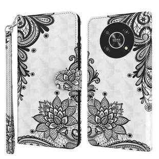 For Honor Magic4 Lite 4G/5G 3D Painting Pattern TPU + PU Leather Phone Case(Diagonal Black Flower)
