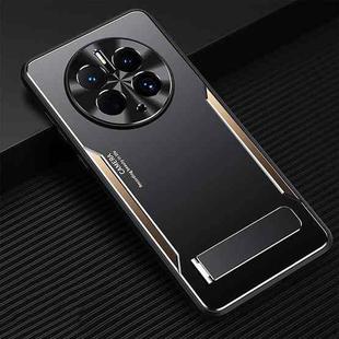 For Huawei Mate 50 Pro Blade Series TPU + Titanium Alloy with Holder Phone Case(Black Gold)