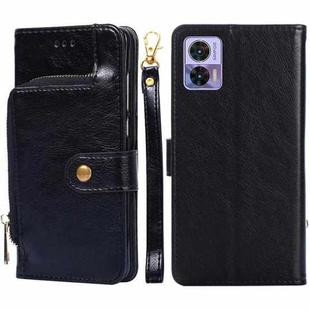 For Motorola Edge 30 Neo Zipper Bag Flip Leather Phone Case(Black)