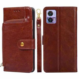 For Motorola Edge 30 Neo Zipper Bag Flip Leather Phone Case(Brown)