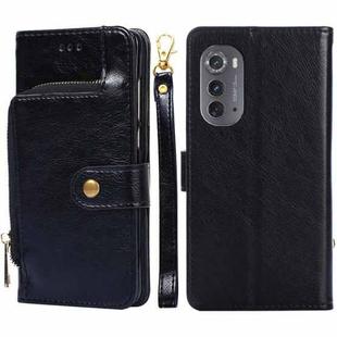 For Motorola Edge 2022 Zipper Bag Flip Leather Phone Case(Black)