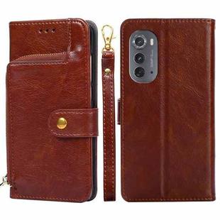 For Motorola Edge 2022 Zipper Bag Flip Leather Phone Case(Brown)