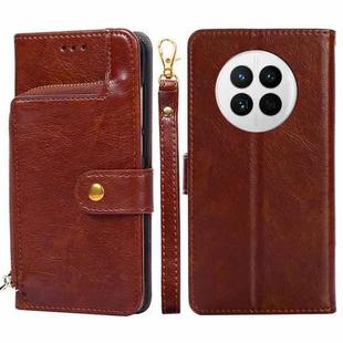 For Huawei Mate 50 Zipper Bag Flip Leather Phone Case(Brown)