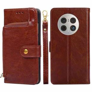 For Huawei Mate 50 Pro Zipper Bag Flip Leather Phone Case(Brown)