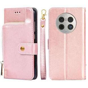 For Huawei Mate 50 Pro Zipper Bag Flip Leather Phone Case(Rose Gold)