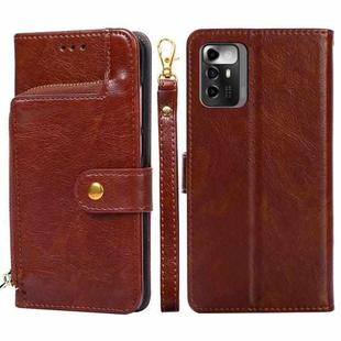 For ZTE Blade A72 5G Zipper Bag Flip Leather Phone Case(Brown)