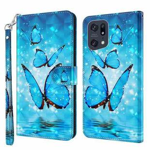 For OPPO Find X5 Pro 3D Painting Pattern TPU + PU Leather Phone Case(Three Butterflies)