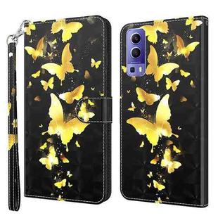 For vivo Y72 5G 3D Painting Pattern TPU + PU Leather Phone Case(Gold Butterfly)