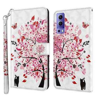 For vivo Y72 5G 3D Painting Pattern TPU + PU Leather Phone Case(Cat Under The Tree)