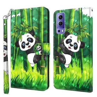 For vivo Y72 5G 3D Painting Pattern TPU + PU Leather Phone Case(Panda Climbing Bamboo)