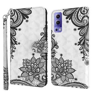 For vivo Y72 5G 3D Painting Pattern TPU + PU Leather Phone Case(Diagonal Black Flower)