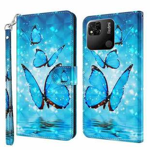 For Xiaomi Redmi 10A 3D Painting Pattern TPU + PU Leather Phone Case(Three Butterflies)