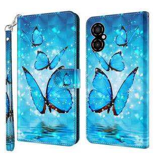 For Xiaomi Poco M4 5G/Redmi 10 5G 3D Painting Pattern TPU + PU Leather Phone Case(Three Butterflies)
