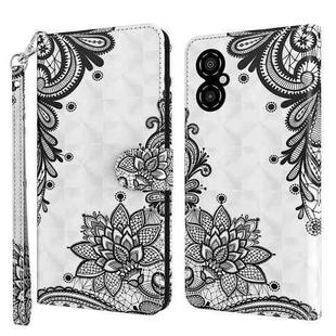 For Xiaomi Poco M4 5G/Redmi 10 5G 3D Painting Pattern TPU + PU Leather Phone Case(Diagonal Black Flower)