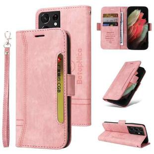 For Samsung Galaxy S21 Ultra 5G BETOPNICE Dual-side Buckle Leather Phone Case(Pink)